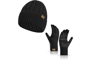 Honnesserry Winter Beanie Hat for Men with Touchscreen Gloves Warm Knit Skull Cap and Gloves Set for Men Women