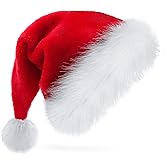 BSVI Christmas Hat, Santa Hats for Adults & Kids Red Velvet Comfort Extra Thicken Holiday Xmas Hat for New Year Festive Party