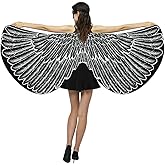 GRAJTCIN Womens Butterfly Wings Shawl Adult Halloween Costume Double Sided Black Bird Fairy Cape with Mask (Two-Sided Black)