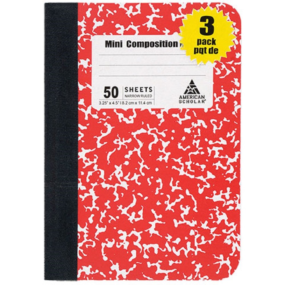 Mini Marble Composition Books, Thread Bound Notebooks, Red, Blue and