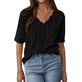 PRETTYGARDEN Womens Short Sleeve Crochet Knit Sweater Spring Fashion 2026 Button Down Lightweight Cardigans Summer Tops
