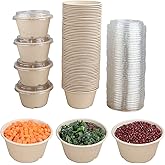 JAYEEY 15 oz Round Disposable salad bowls with lids, Sugarcane Fiber Paper Bowls take away food containers Plant Fibers Freezer Safe 50 Pack