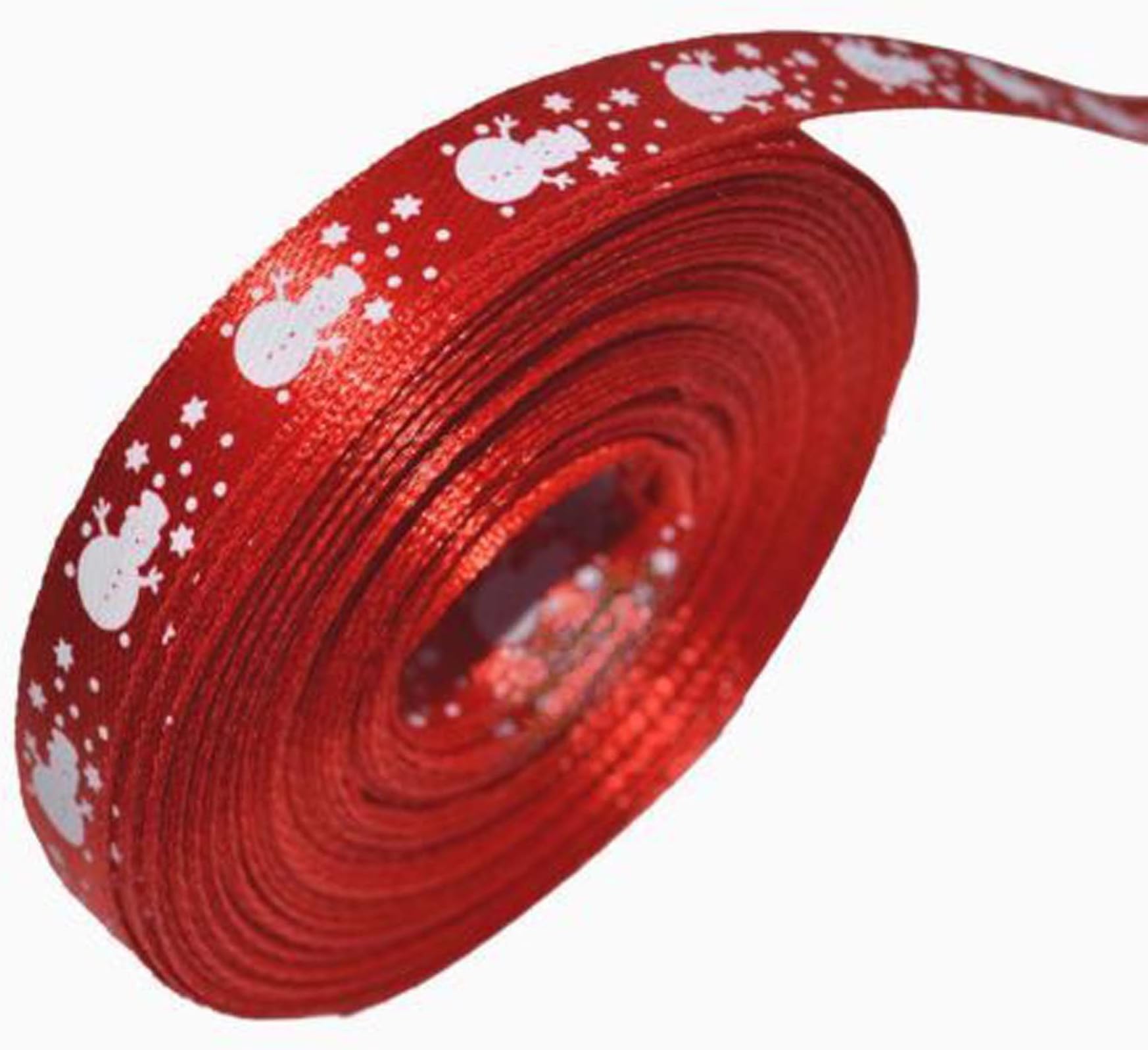 FINRIBPAQ 5 Mtr's Of Red Satin Ribbon Christmas Ribbon Xmas Snowman Motif Approx 10mm wide