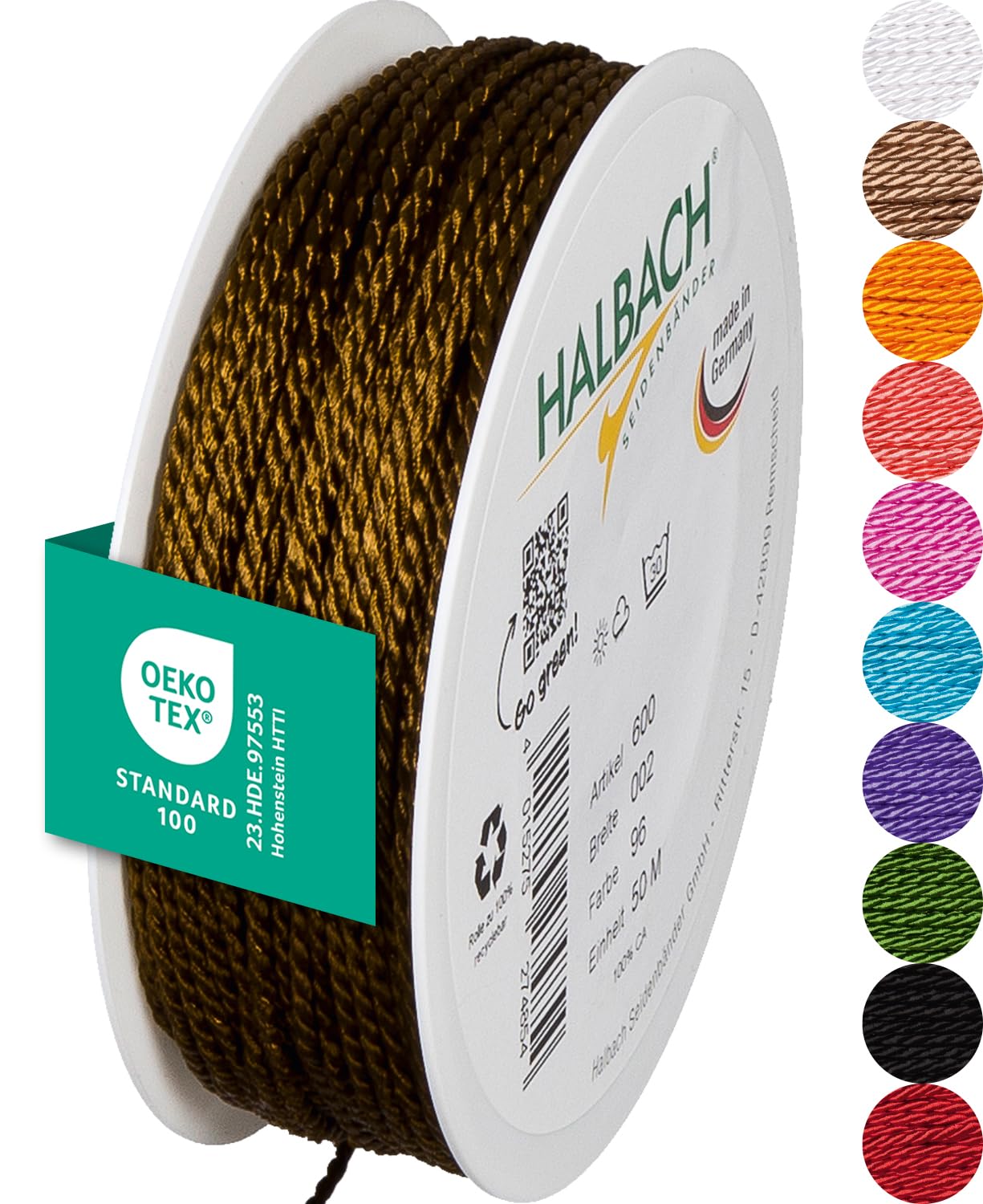 Halbach Seidenbänder 600 Cord, Brown, 2 mm — image 1