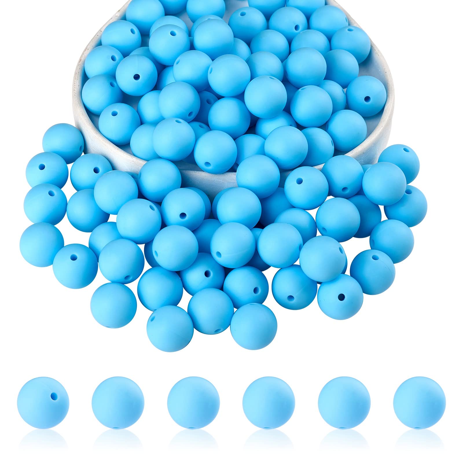 BEEFLYING 100 Pieces Silicone Beads 15mm Round Rubber Focal Bead Loose Spacer Beads for Keychain Making, Pen Bracelet Necklace Jewelry DIY Craft (Sky Blue) — image 1