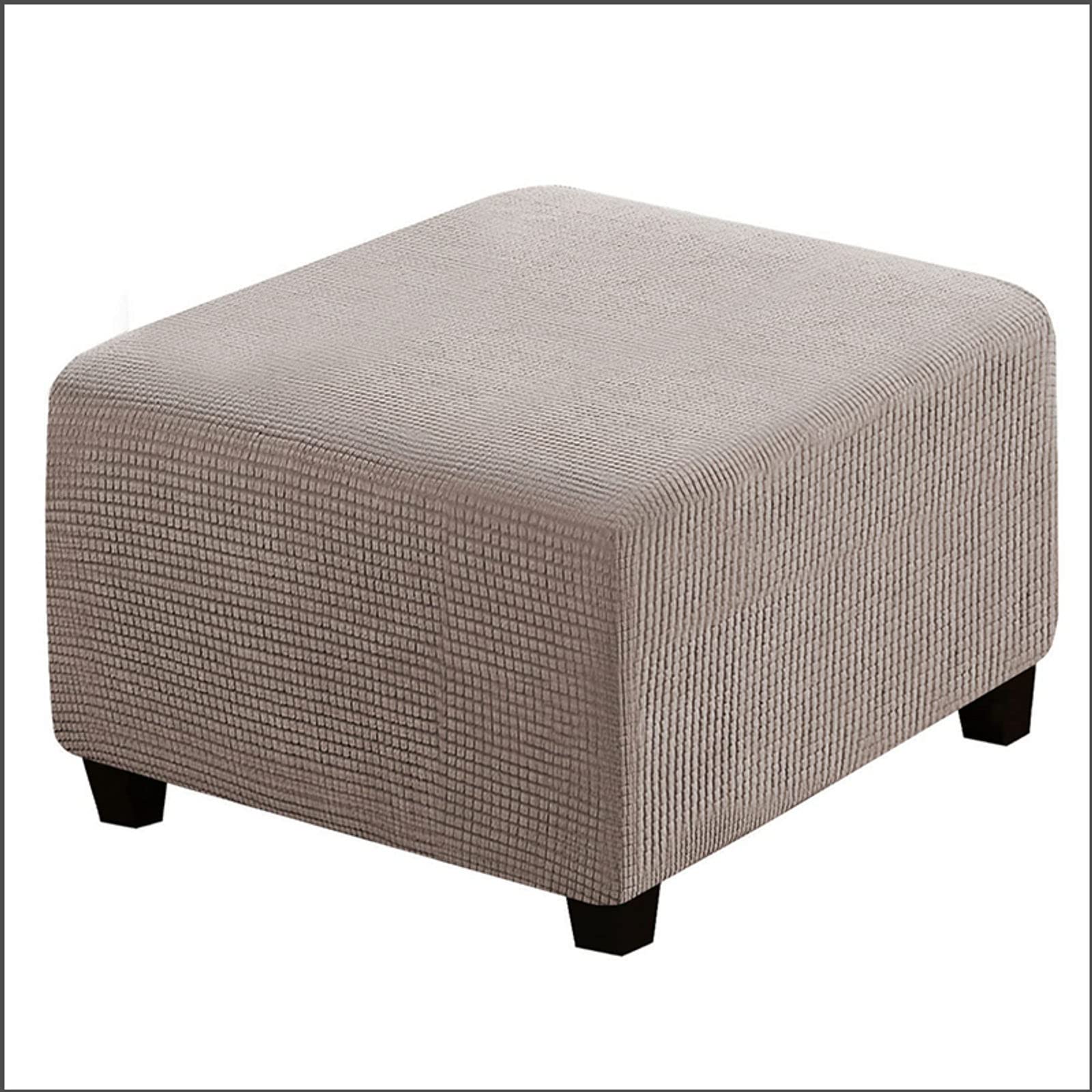 Qiden Square Footstool Ottoman Plush, 10% Thicker Large Stretch Pouffe Cover Anti-Slip Foot Stool Jacquard Slipcovers With Elastic Bottom, Machine Washable - Taupe - Large
