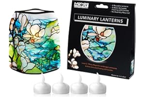 MODGY Luminary Lanterns Candle Holder Decorative Indoor Outdoor Decor, Plastic Candle Lantern Lamps for Wedding Table Centerpiece Porch 4-Pack, with Flameless Floating LED Candles Magnolia