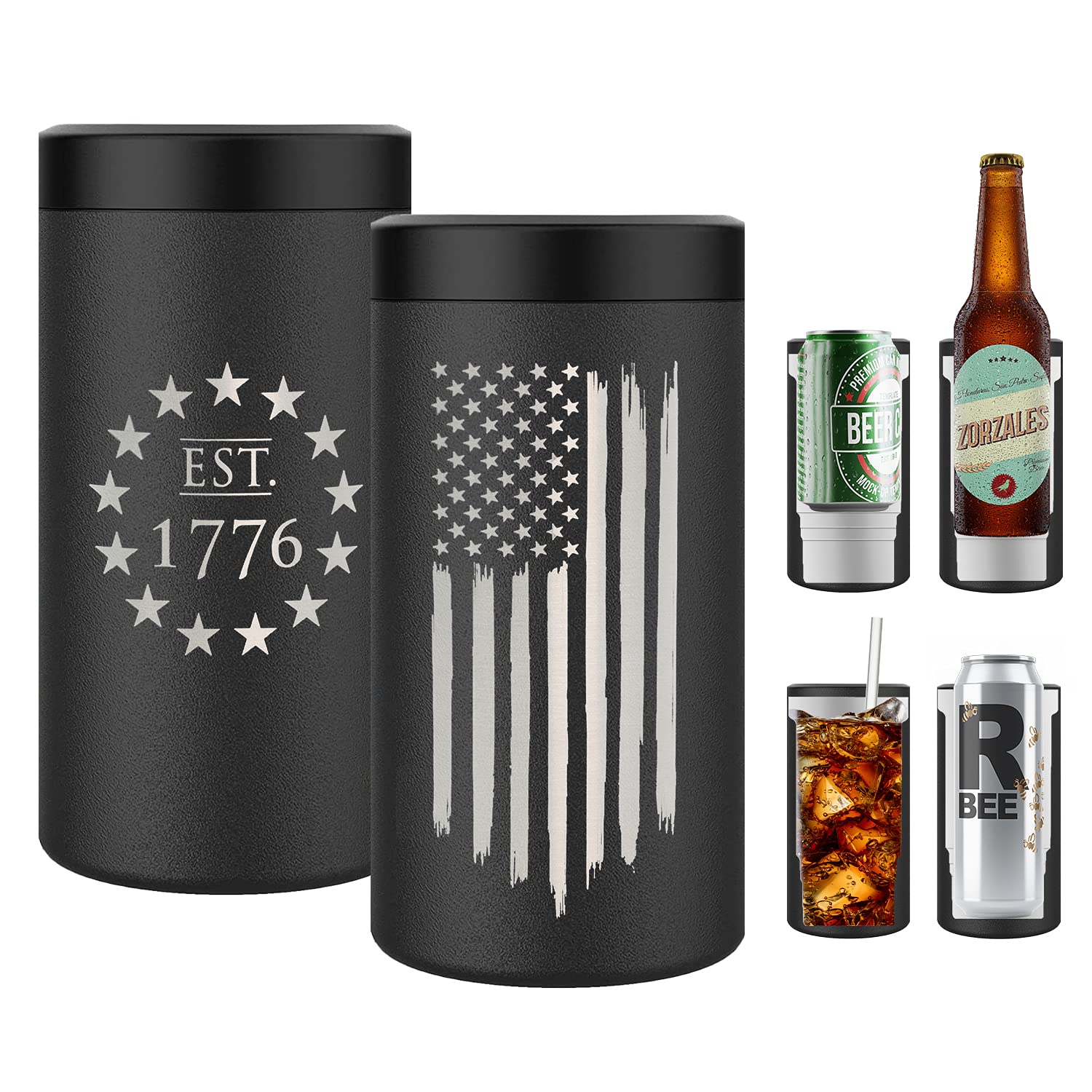 Photo 1 of American Flag 4 in 1 Insulated Can Cooler, Fits Most Bottles & Cans Universal Can Cooler - American Flag Gift | Flag 4 in 1 Can Cooler