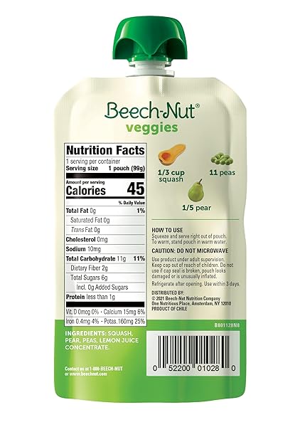 BEECH-NUT VEGGIES STAGE 2 BABY FOOD, SQUASH PEAS & PEARS, 3.5 OZ POUCH