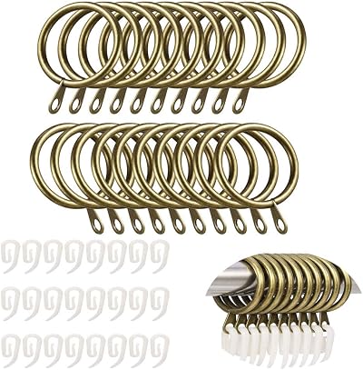 TSKDKIT 24 Pcs Metal Curtain Rings with Clips 30mm Rustproof Brass Finish