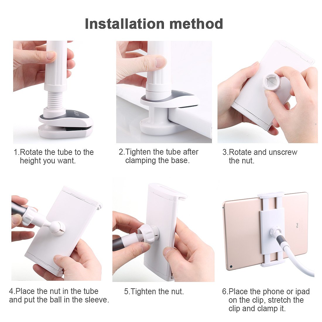 AcTopp Soporte Tablets Soporte Moviles 2017 Nuevo con Tres Betas Abrazos Flexibles Giratorio 360º Para Mesa Asiento Escritorio Cabecera de Cama Mesilla Estirado 11.5-18.5CM para iPad Tablets y Móviles de Pantalla Grande Color Gris