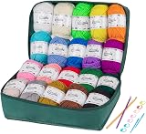 ilauke Acrylic Crochet Yarn Kit 20 Colours 30g with Hooks & Bag