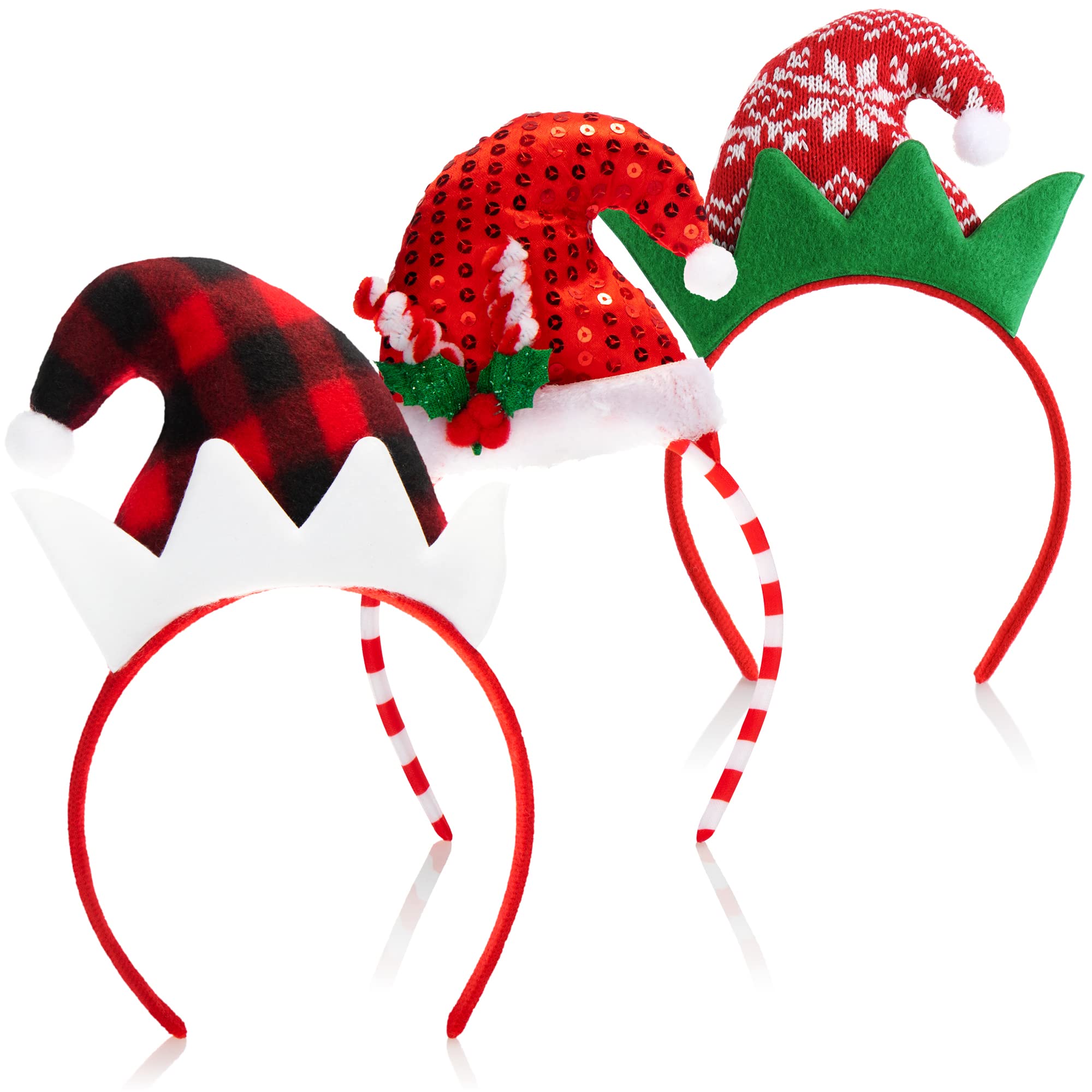 com-four® 3x Christmas headband - headgear & Christmas hat - Christmas elf disguise - headband with pointed cap design - Christmas costume (3 pieces - Headband Christmas)