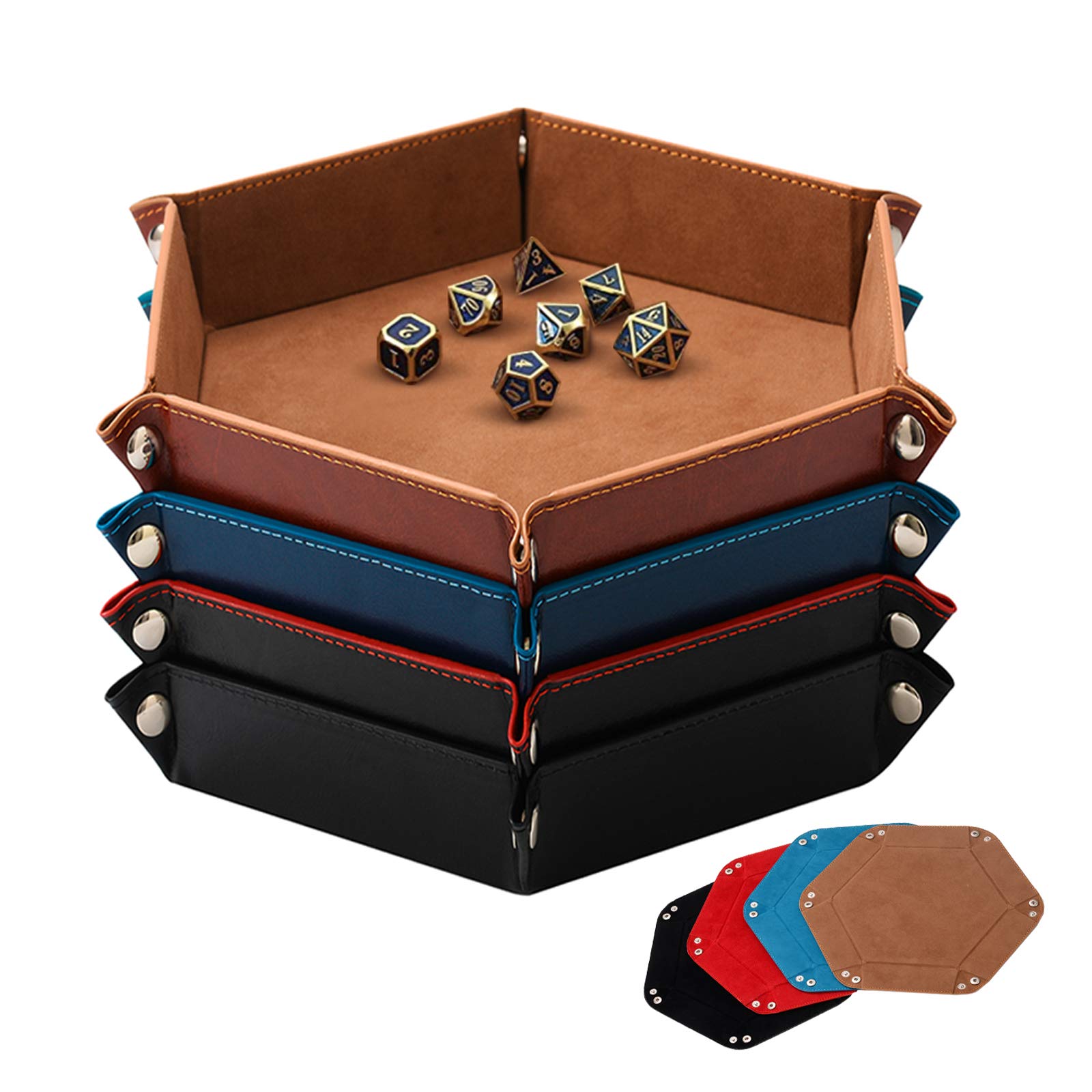 Photo 1 of SHYVIA Dice Tray for RPG DND Table Games Metal Dice Rolling Tray Holder Dice Storage Box Larger Size Double Sided Folding PU Leather and Velvet 4 Pieces
