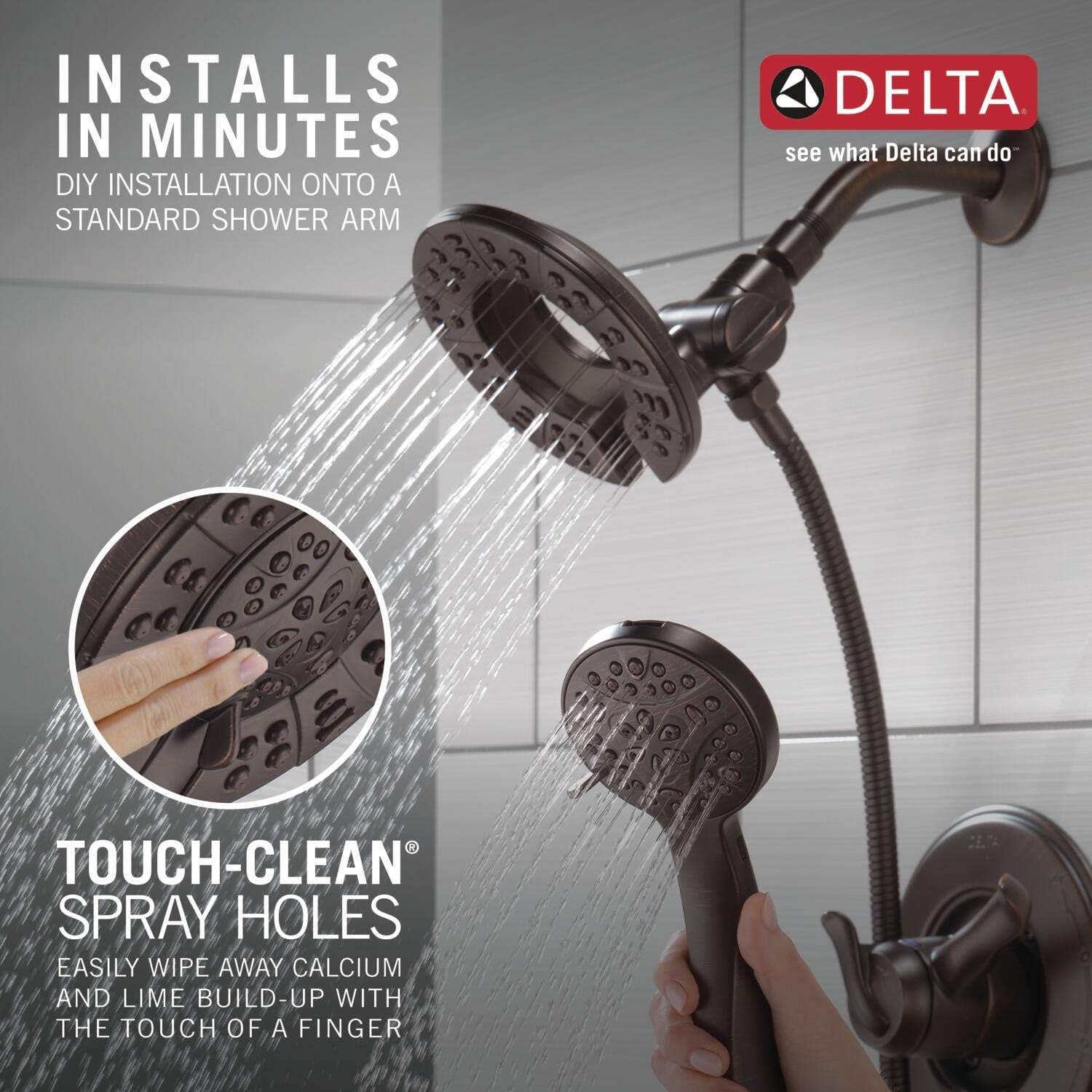 Delta Faucet Linden 17 Series Dual-Function Tub and Shower Trim Kit, Shower Faucet with 4-Spray In2ition 2-in-1 Dual Hand Held Shower Head with Hose, Venetian Bronze T17494-RB-I (Valve Not Included), Without Rough - Hand Held Showerheads - 
