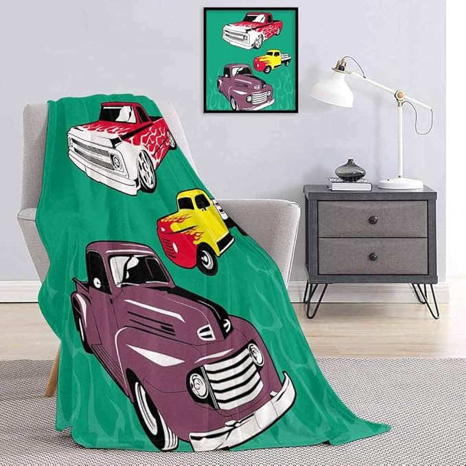 Truck Luxury Special Grade Blanket Colorful Vintage Pickups and Flatbed