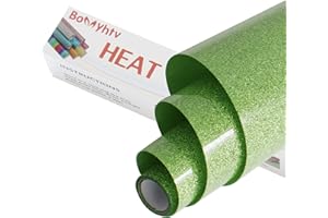 Bonnyhtv Apple Green Glitter HTV Heat Transfer Vinyl Roll, Glitter Iron on Vinyl for Cricut & Silhouette Cameo, 12" x 5ft Glitter Vinyl for Heat Transfer Vinyl for T-Shirts Gifts (Apple Green)