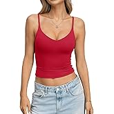 EasyGala Womens Double Lined Camisole Crop Tops Sexy V Neck Spaghetti Straps Tank Tops Fitted Y2K Summer Going Out Shirt