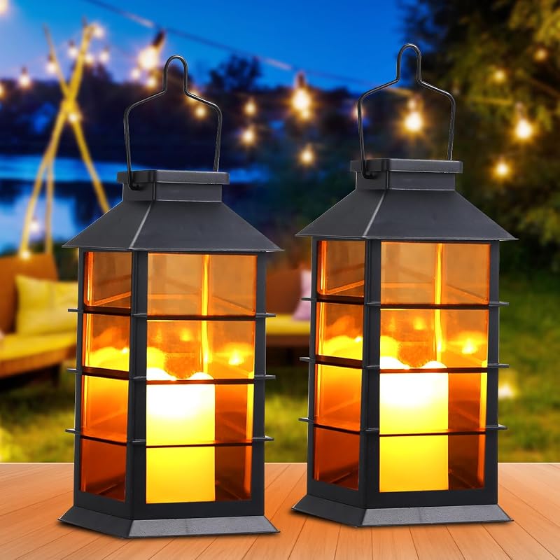 Tomshine Outdoor Solar Lanterns 2 Pack Flickering Candle Lights Patio Garden