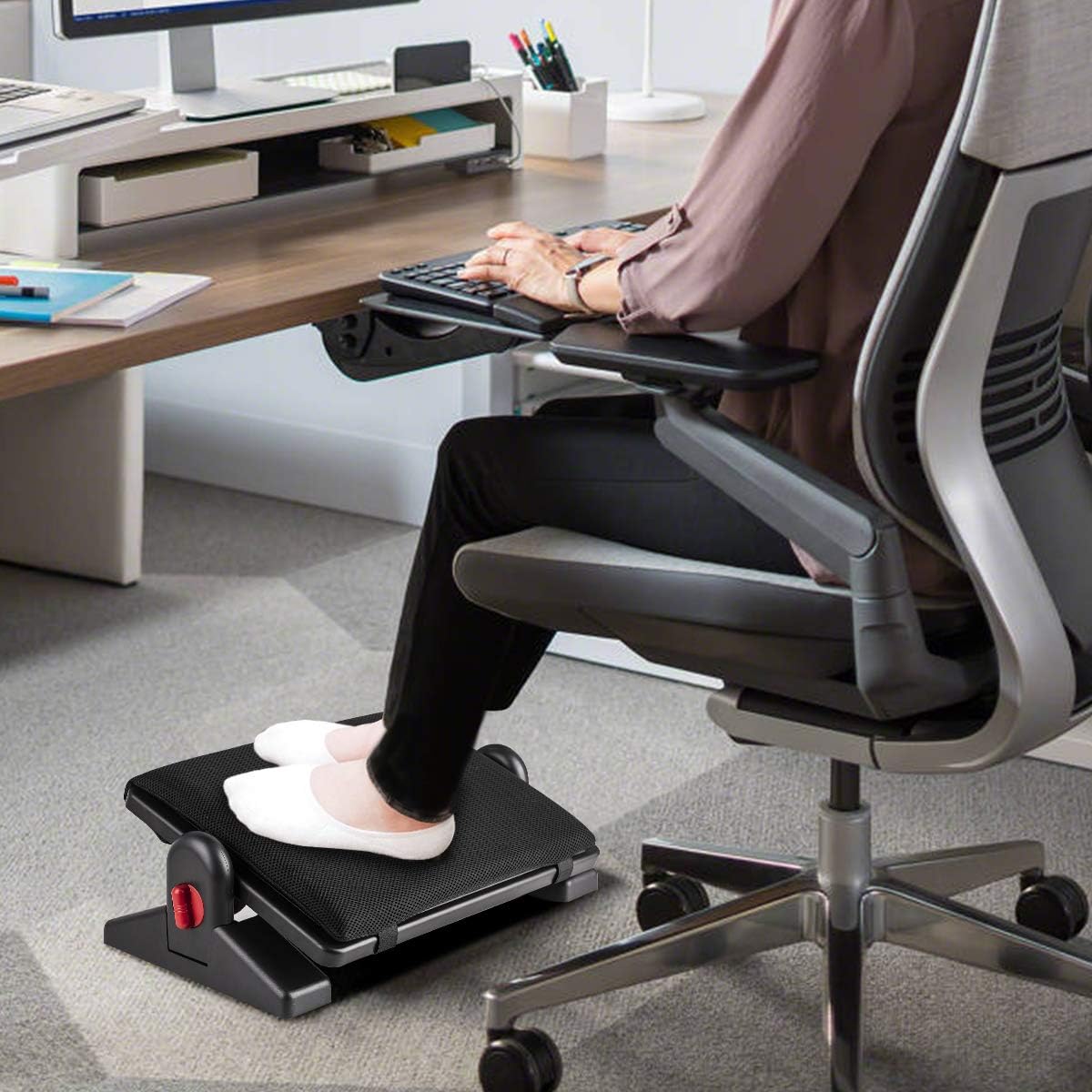 Prodigen Upgrade Adjustable Under Desk Footrest Ergonomic Foot Rest with Removable Sponge Cushion for Home, Office, Four Seasons, Tilt Angle Adjustment Non-Skid Massage Surface Comfort: Furniture & Decor