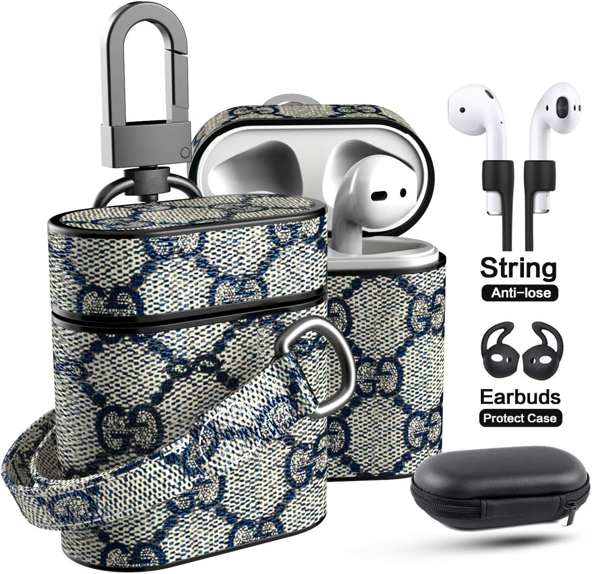 Designer Leather Case for Airpods Come with Wristlet Strap Keychain, JANSAE Classic Luxury Leather Case Accessories Compatible with Airpod Charging Case Cover (Beige/Flower)