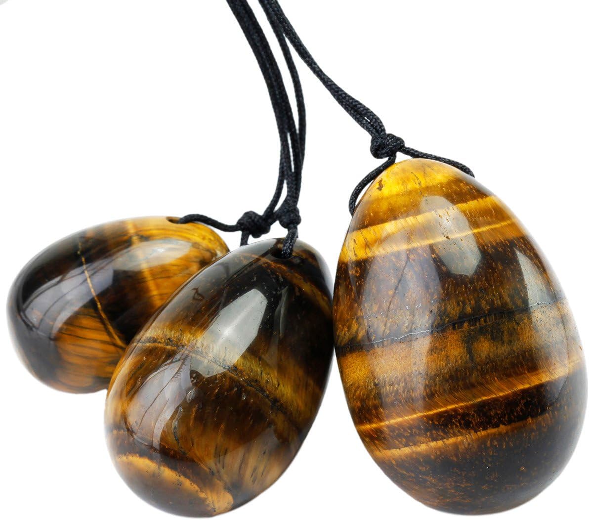 Shanxing Tiger's Eye Yoni Eggs Set of 3, Predrilled, with Unwaxed String - Image 3