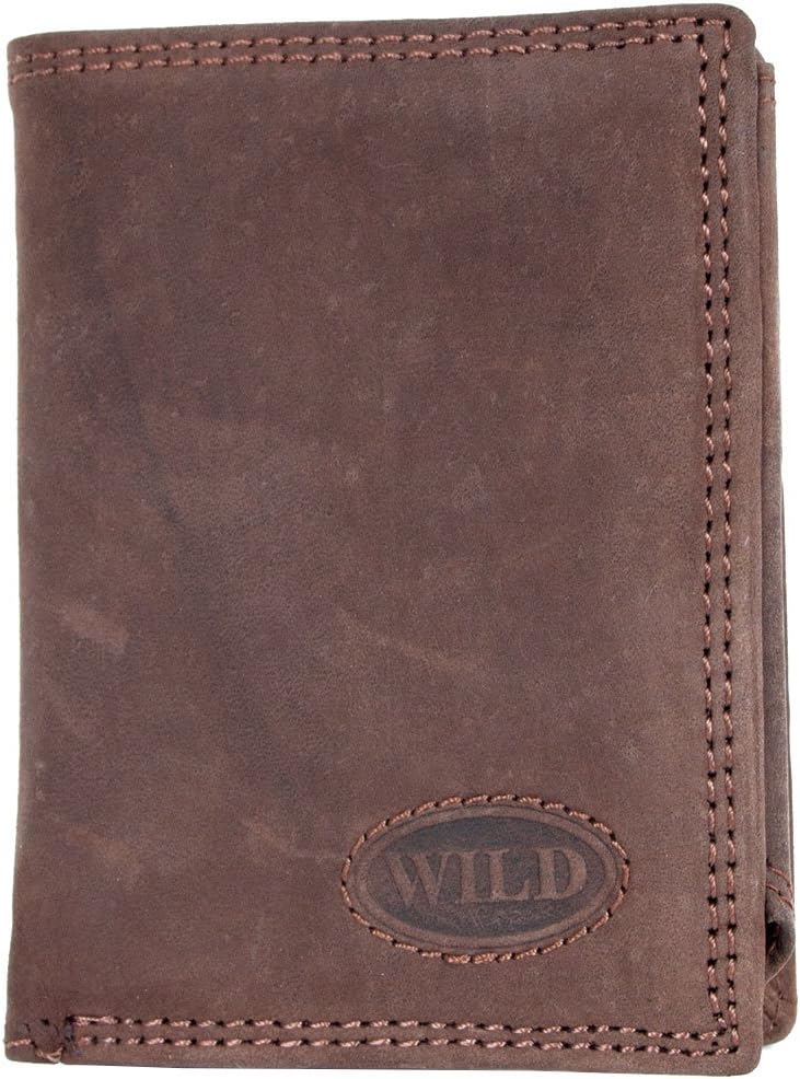 Small Trifold Vertical Designed Genuine Leather Pocket Size Wallet Wild, Dark Brown