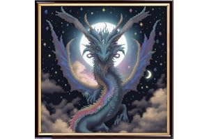 Findvoor Stamped Cross Stitch Kits for Beginners Full Range of Cross Stitching Embroidery Pattern for Kids or Adults, 11CT DIY Needlepoint Embroidery Starter Kits-Moon Dragon 17.7x17.7 inch