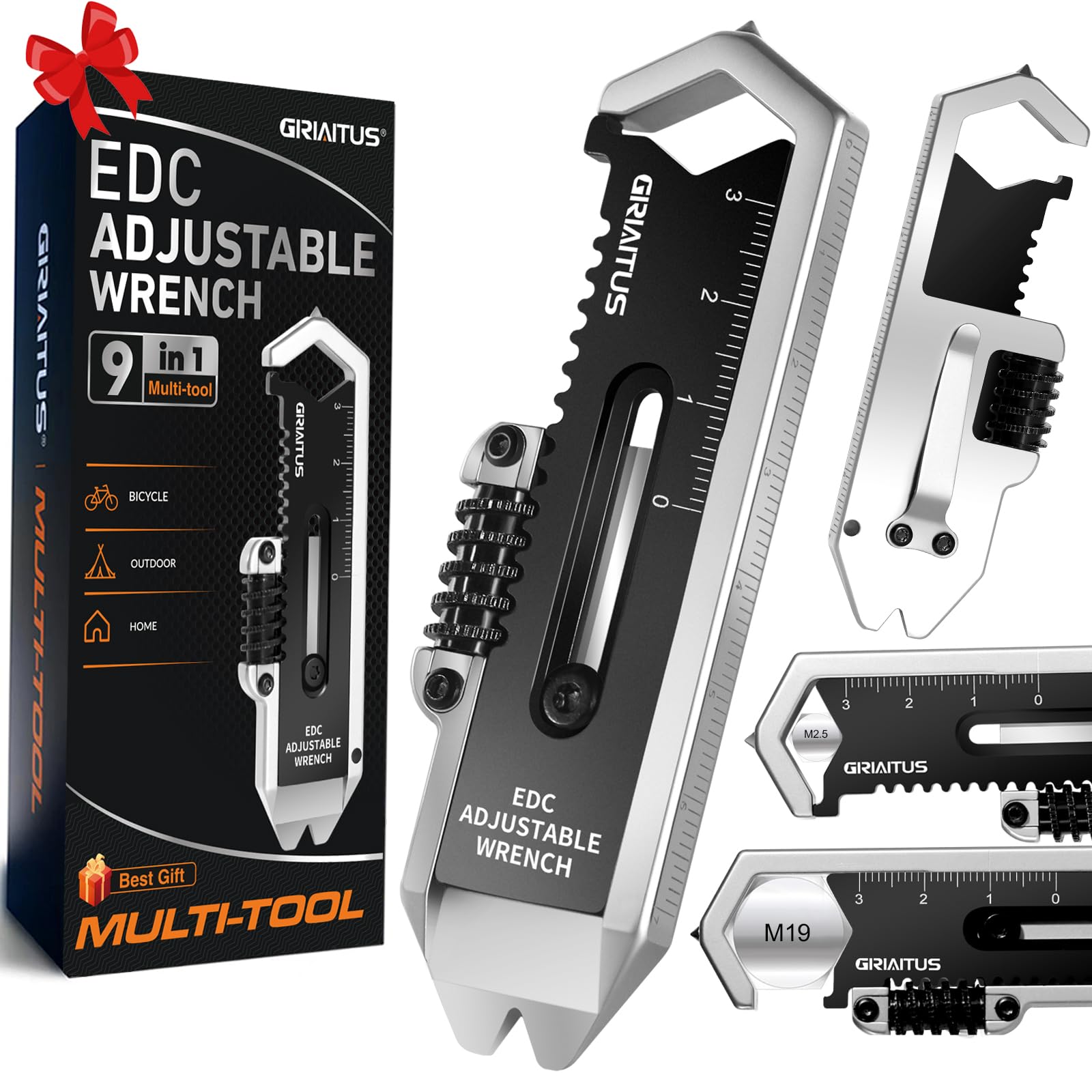 Men's Father's Day EDC Pry Bar 9IN1 Multi Tool Camping Essentials with Ruler, Wrenches, Bottle Openers, Nail Puller, Window Breaker, Phone Holder Christmas Stocking Fillers