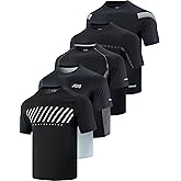 5 Pack Men’s Active Quick Dry Crew Neck T Shirts | Athletic Running Gym Workout Short Sleeve Tee Tops Bulk