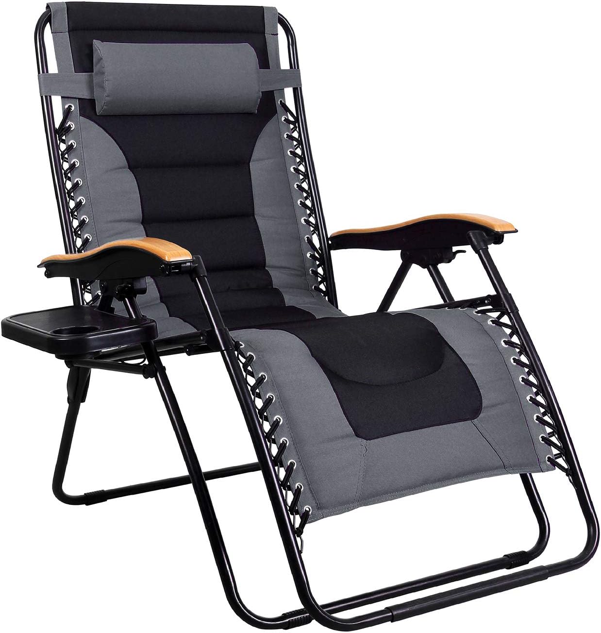 MFSTUDIO Oversized Zero Gravity Chair XL Patio Recliners Padded Folding Chair with Cup Holder, Extra Wide Chaise Lounge for Poolside Outdoor Yard Beach, Gray : Garden & Outdoor