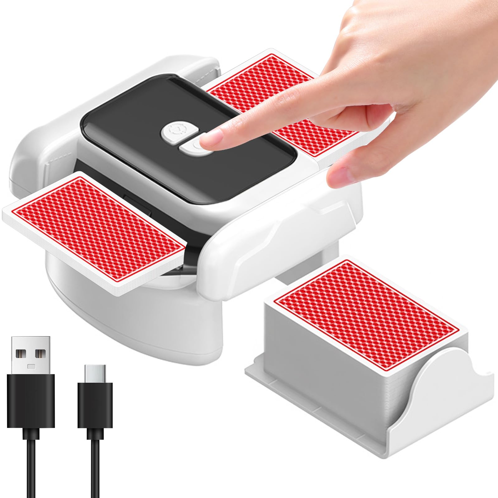 Automatic Card Shuffler – Rechargeable Card Shuffling Machine with 2000mAh, Low Noise Shuffling for 1-2 Decks, One-Press Automatic & Manual Shuffler for UNO, Poker, Blackjack, Skip-Bo, Texas Hold'em