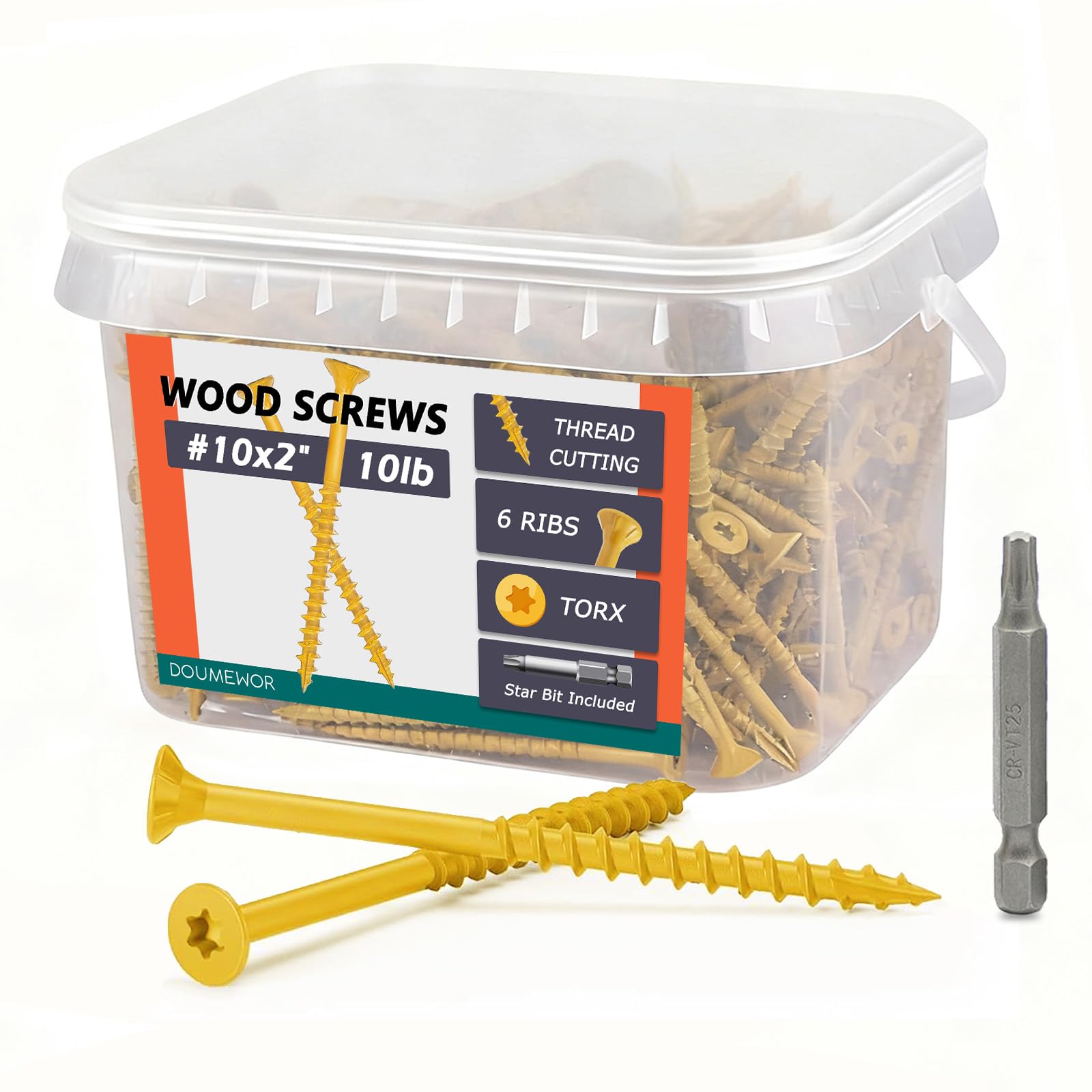 Photo 1 of #10 x 2 Deck Screws 10lb - 2 Inch Wood Screws, Rust Resistant, Exterior Epoxy Coated, Outdoor Decking Screws, Torx/Star Drive Head, T25 Star Bit Included