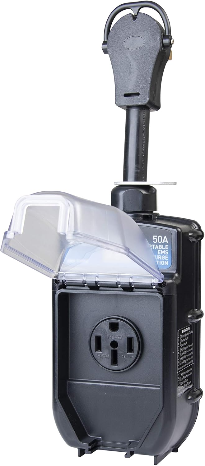 PROGRESSIVE INDUSTRIES EMS-PT50X Portable RV Surge Protector (50 A) + Master Lock 719D 3' Long x 3/16' Diameter Cable with Integrated Laminated Steel Padlock: Automotive