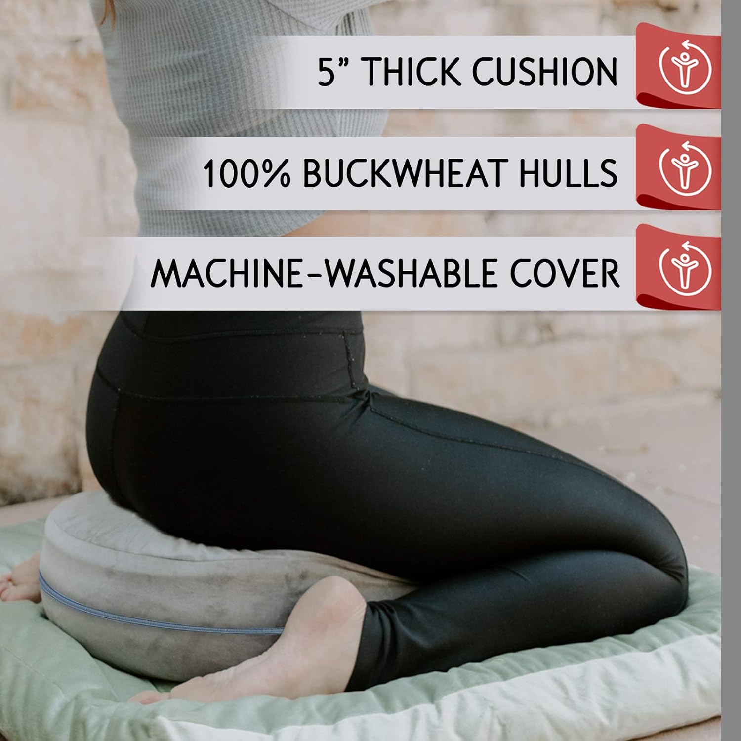 Florensi Adjustable Meditation Cushion (16"x16"x5"), Large Velvet Meditation Pillow, Premium Yoga Pillow for Women and Men, Yoga Cushion, Buckwheat Meditation Cushions, Adjustable Height : Sports & Outdoors
