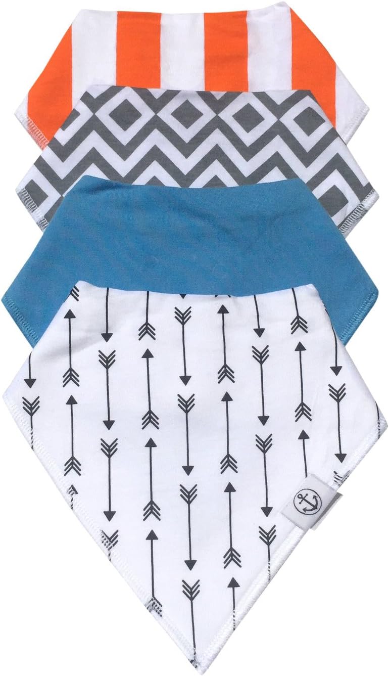 Baby Bandana Drool Bibs with Adjustable Snaps | 4-Pack Super Absorbent Cotton, Great Baby Shower Gift for Boys by The Hamptons Baby (Boys Pattern & Solid)