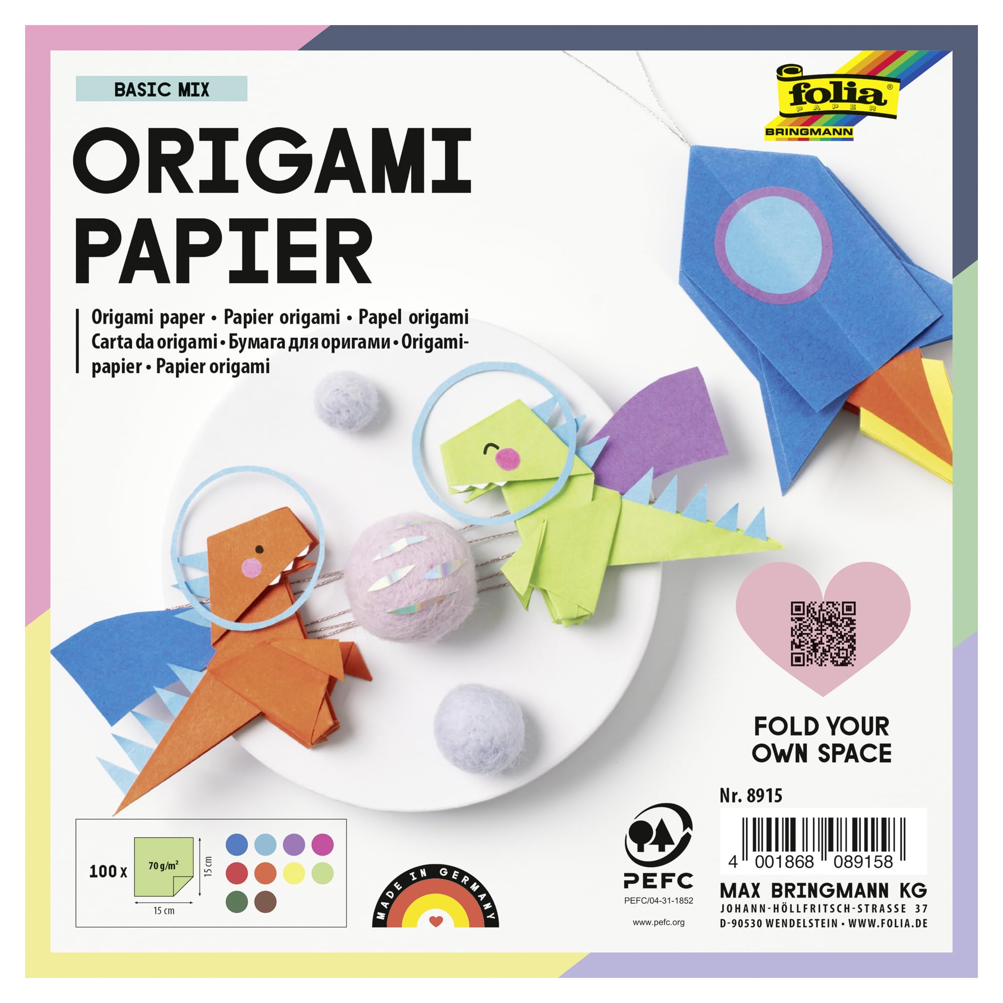 Global Art Folia Solid Origami Paper 6-inch x 6-inch 100/Pkg-Assorted Colors