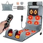 KOCASO Full Body Massage Mat with Heat, Electric Massage Mat Chair Pad Back/Neck/Foot Massager, Detachable Lumbar& Head Pillow W/ 2 Earplugs-Vibration & Kneading for Stress Relief/Gift