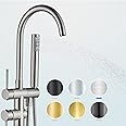 YAGATAP Freestanding Bathtub Faucet Floor Mount Tub Filler Brushed Nickel High Flow Shower Faucets with Handheld Shower Mixer Taps Swivel Spout…