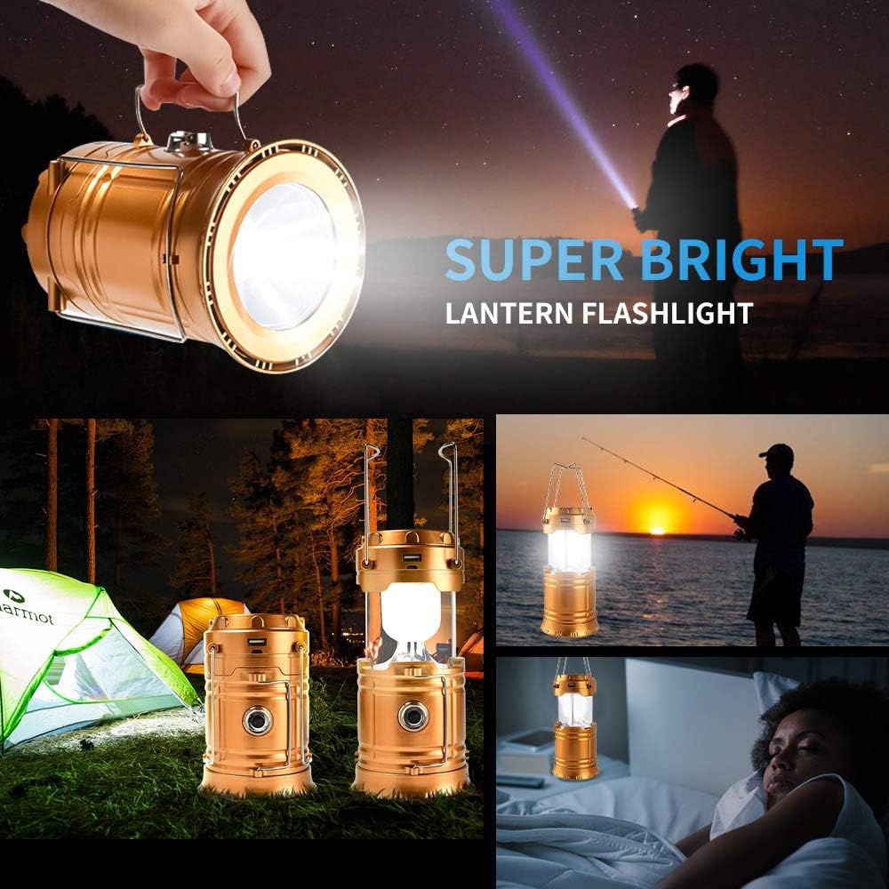 LED Camping Lantern, Solar and Rechargeable Lantern Flashlight Collapsible and Portable Light for Daily/Camp/Hiking/Night Fishing/Emergency/Hurricanes/Storm(1 Pack) - - 