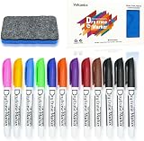 Volcanics Whiteboard Pens 12 Pack Fine Tip Dry Erase Markers Magnetic Eraser