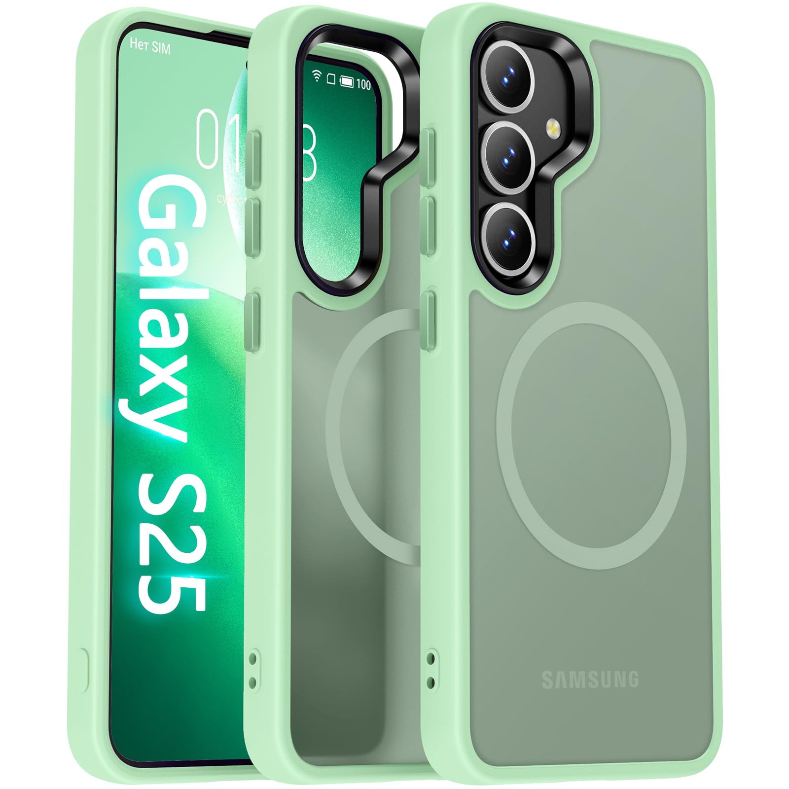 Oterkin Magnetic for Samsung Galaxy S25 Case Matte [Compatible with MagSafe][Frosted Translucent][Military Grade Protection][Silky Touch Shockproof Slim] Anti-Scratch S25 Phone Case (Green)