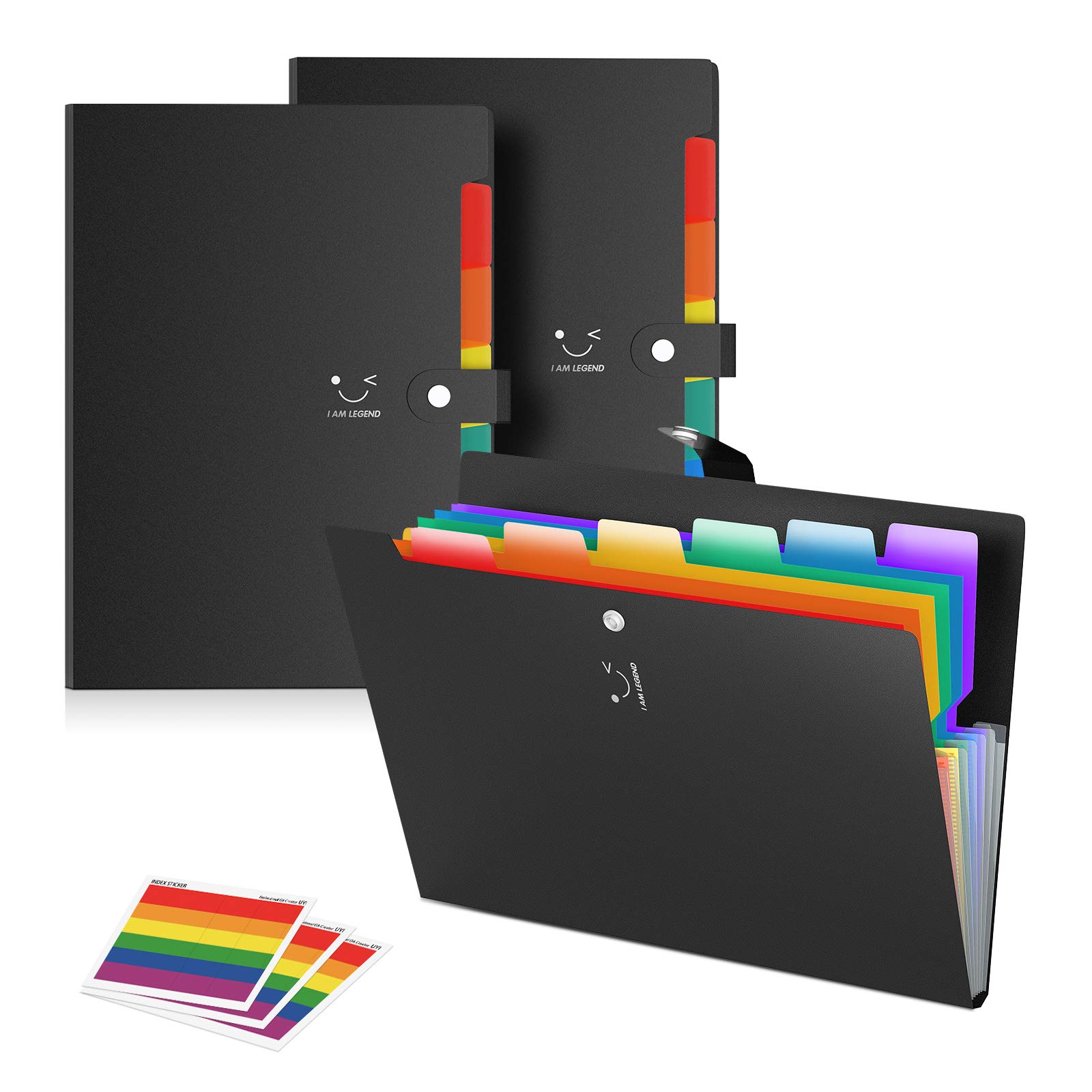 ABC life 3 Pack Expanding File Folders,7 Pockets Accordion Document Organiser Wallet Folder, A4 Plastic File Folder Expandable File Jackets with Snap Closure,72Pcs Colored Label for School Office Home