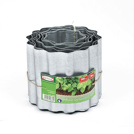 bellissa Rasenkante Welle aus Metall - 99686 - Stahlblech feuerverzinkt, silberfarbig - Wellenförmige 500 x 20 cm
