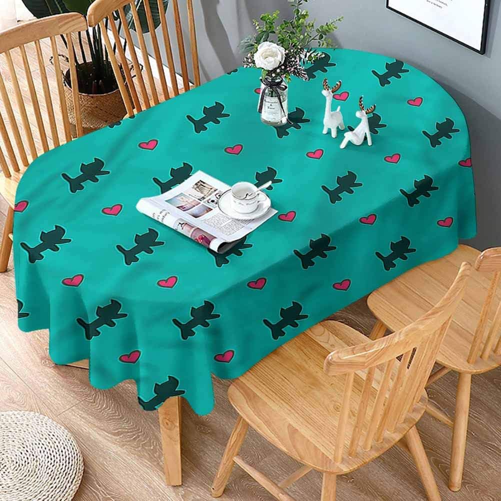 shirlyhome Kitchen Tablecloth Oval Teal Tablecloth Water Resistance
