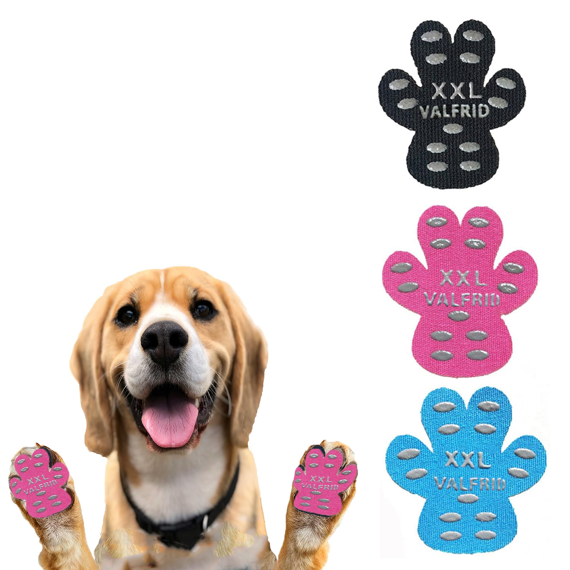 Photo 1 of ?VALFRID Dog Paw Protector Pads,15 Sets-60 Pads Anti-Slip Grips for Hardwood Floors,Best for Hot Pavement,Strong Self-Adhesive Traction Stickers for Senior Dog Essentials Multicolor XXL