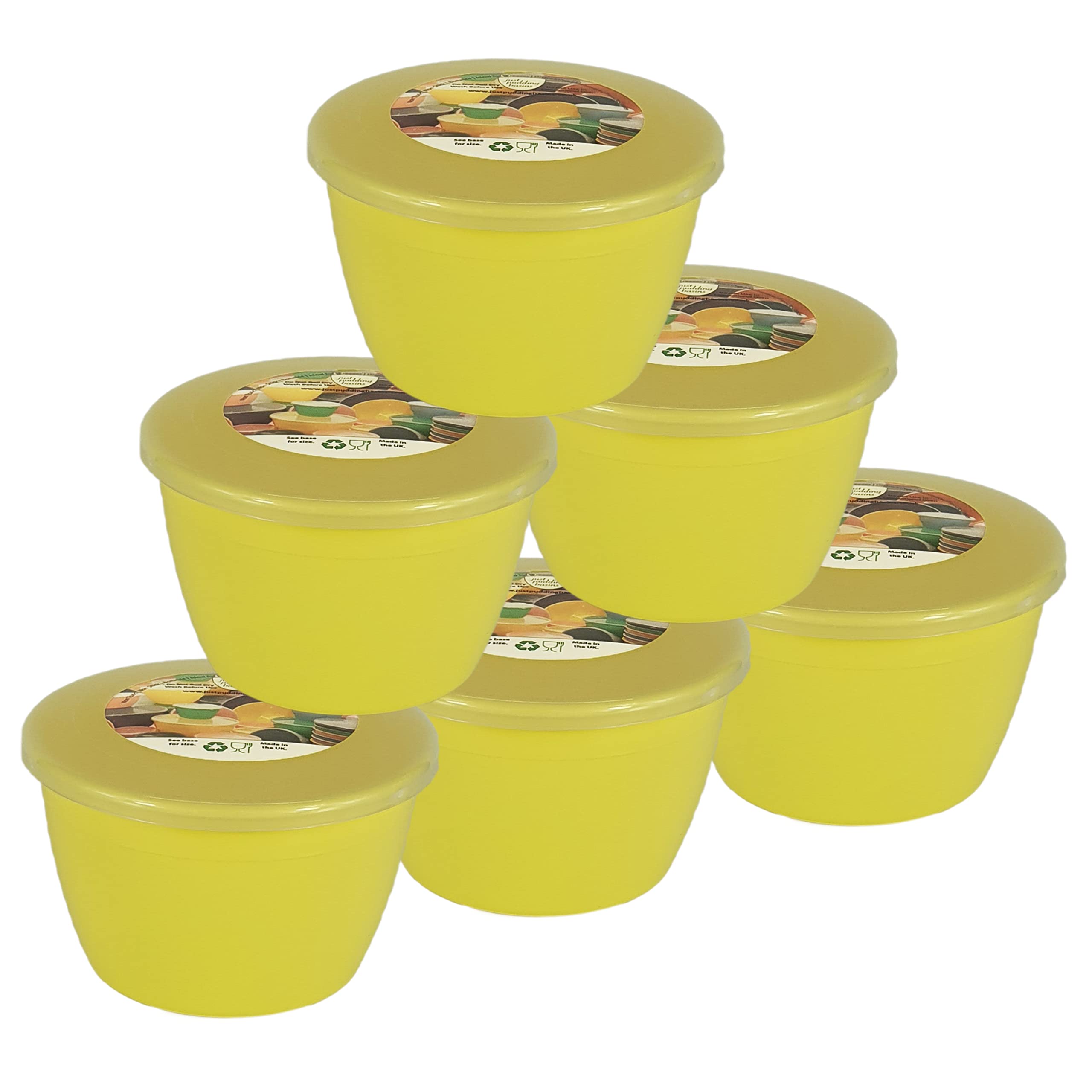 Just Pudding Basins Pastel Colours 1/2 Pint 0.5pt Basin and Clear Lid Pack of 6 Plastic Steaming Bowls Primrose Yellow (Yellow) — image 1