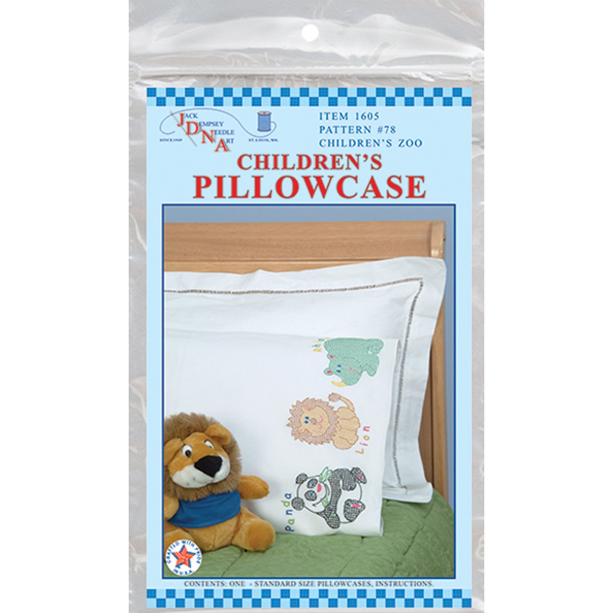 Jack Dempsey Children's Zoo Children's Stamped Pillowcase with White Perle Edge