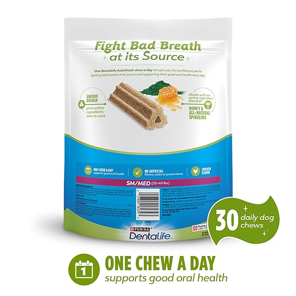 DENTALIFE ACTIVFRESH PACK OF 3 DOG CHEWS FOR SMALL AND MEDIUM DOGS 20-40 LBS., DENTAL CHEWS TO FRESHEN BREATH, CHICKEN FLAVOR, 22.5 OZ. EACH, 30 CHEWS EACH/90 TOTAL CHEWS – 30 CT. POUCH