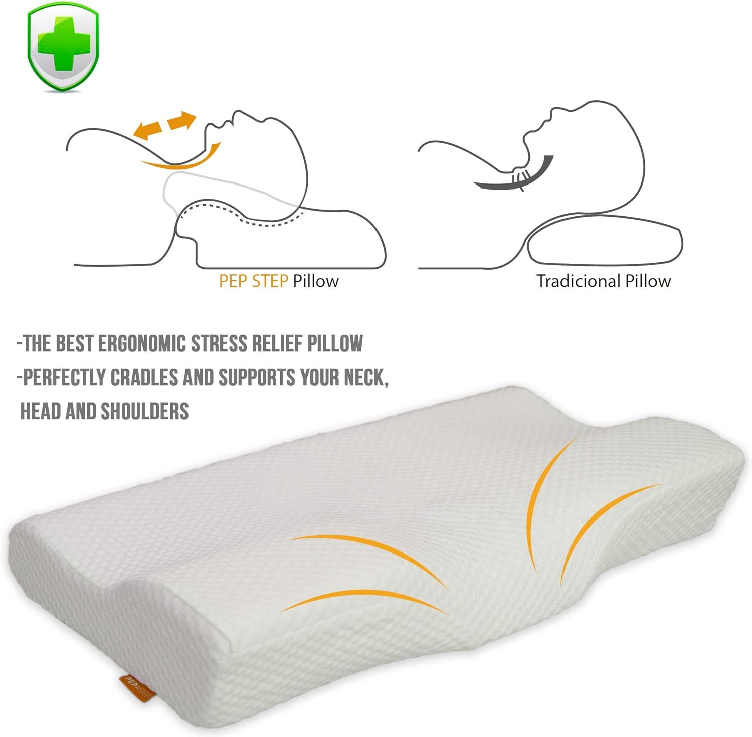 PEP STEP Memory Foam Cervical Pillow for Neck Pain | Best Back Sleeper Pillow | Best Pillow for Neck and Shoulder Pain | Anti Snore Pillow Orthopedic | Anti Snoring Pillows for Side Sleepers - Firm: Home & Kitchen